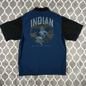 Indian Motorcycle Shirt Men Extra Large Blue Button Up Short Sleeve Graphic Moto